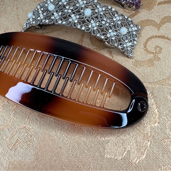 Set Of 3 Hair Accessories Lot Tortoise Glam Rhinestone Gemstone Clip In Event - Picture 3 of 12